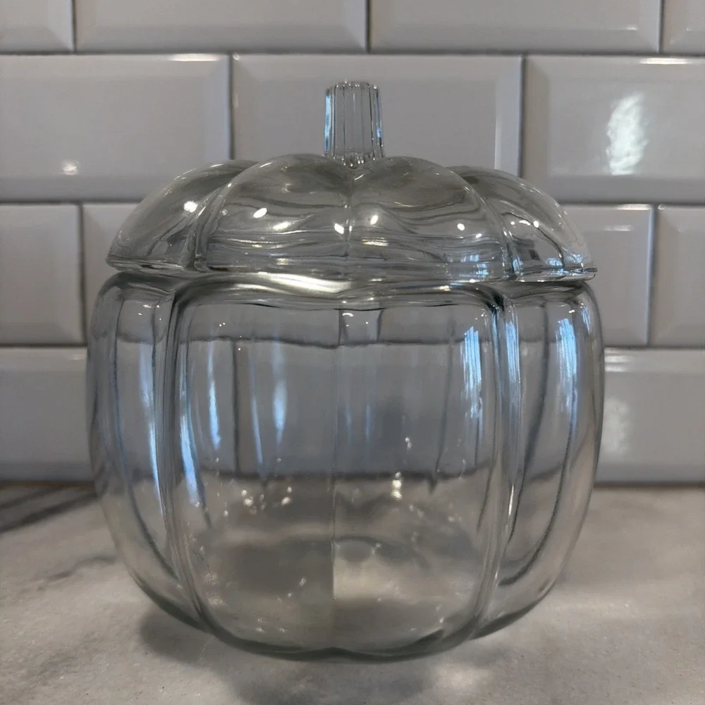 Vintage Anchor‎ Hocking Glass Pumpkin Cookie Jar With Lid Halloween Fall OLA003